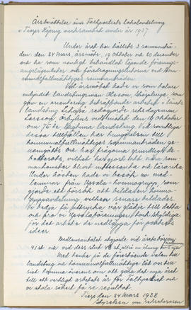 Protokollsbok för Folkpartiets lokalavdelning i Tierps Köping 1914-1943 . [Fol 43r]